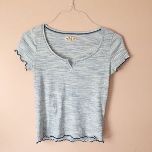 Hollister blue and white short sleeved ribbed top